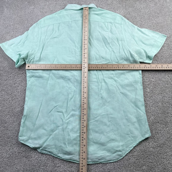 Nautica Shirt Mens Medium Green Linen Short Sleeve Collared Button Up Coastal‎ - Picture 8 of 12